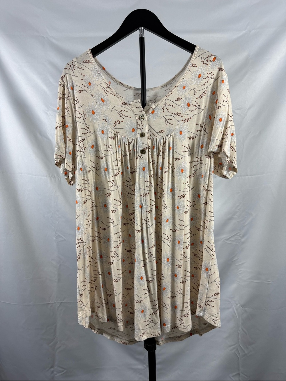 Popyoung 2XL Daisy Floral Babydoll Tunic Top Boho Soft